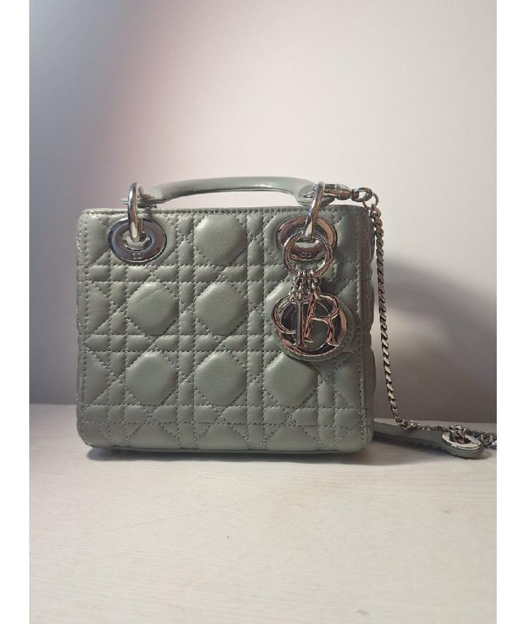 CHRISTIAN DIOR Серая кожаная сумка с короткими ручками, фото 6