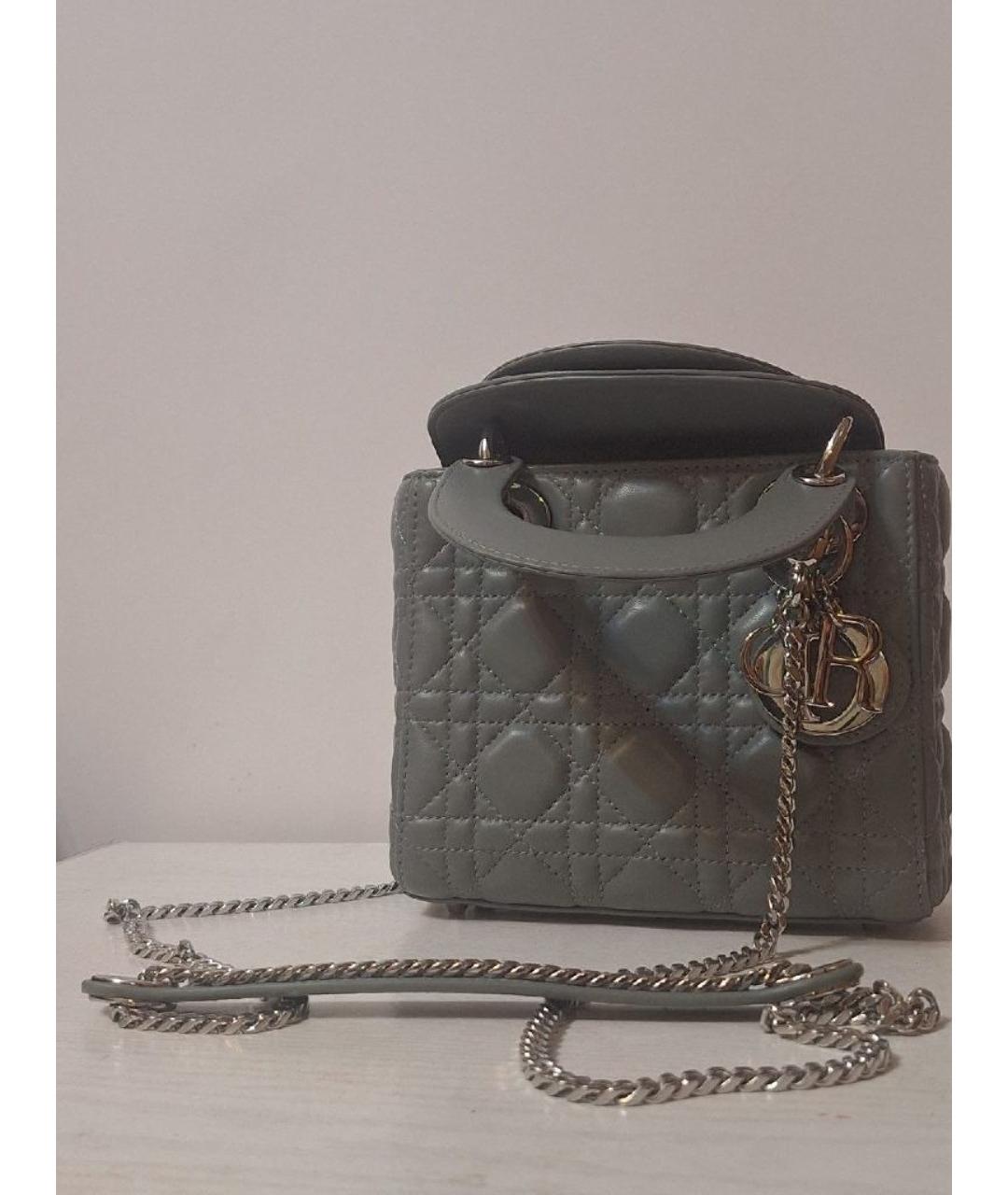 CHRISTIAN DIOR Серая кожаная сумка с короткими ручками, фото 2