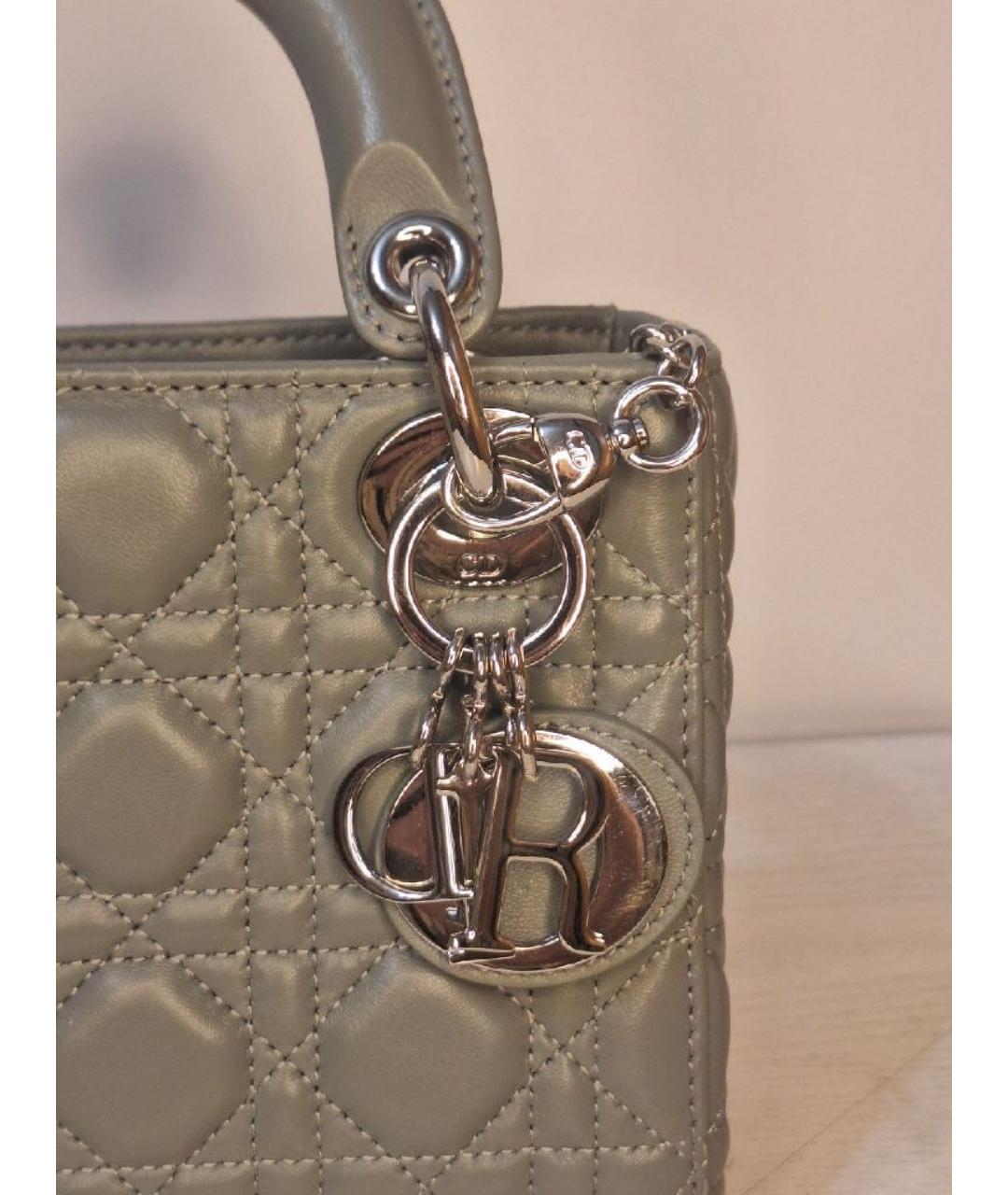 CHRISTIAN DIOR Серая кожаная сумка с короткими ручками, фото 5