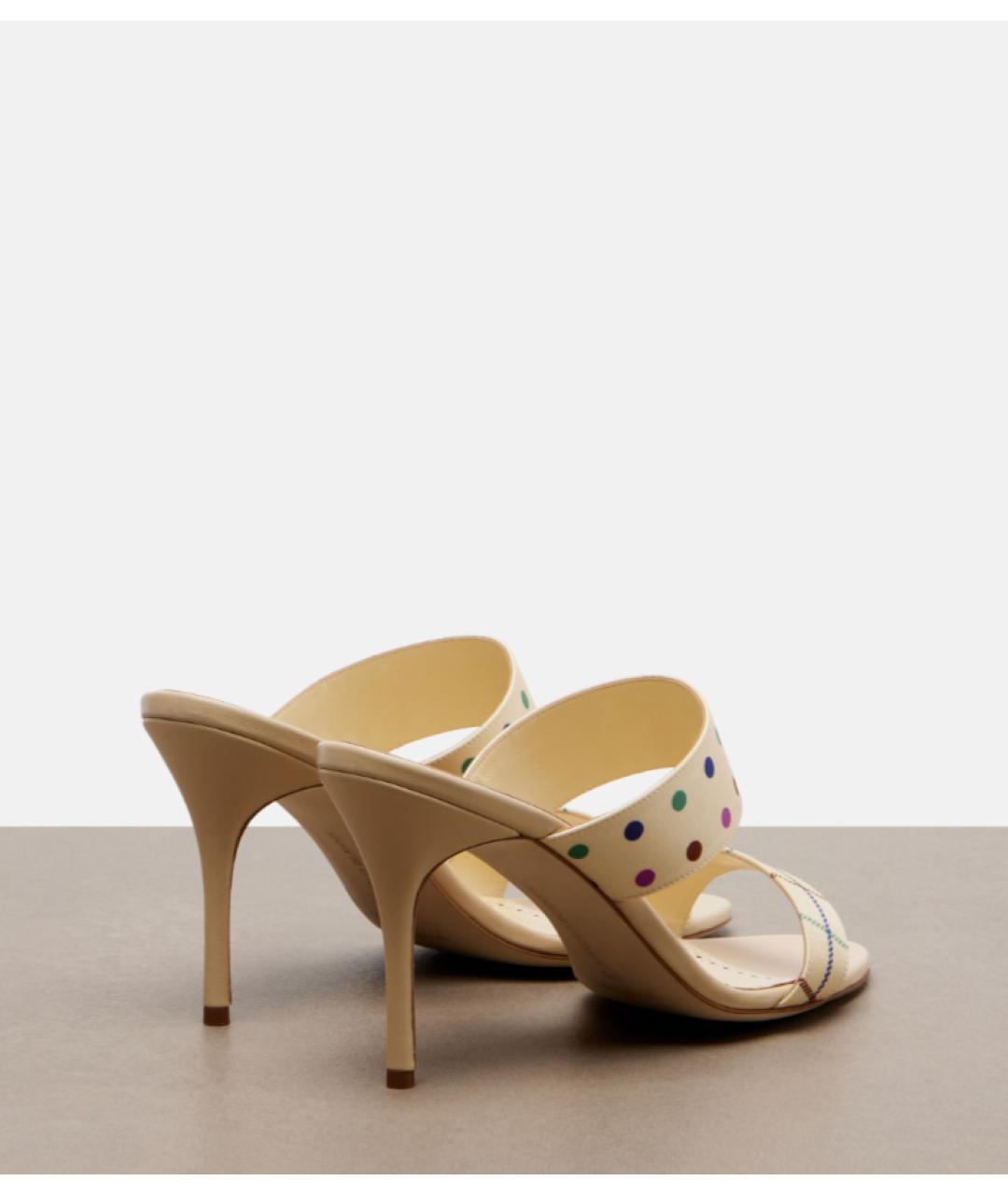 MANOLO BLAHNIK Бежевые текстильные мюли, фото 3