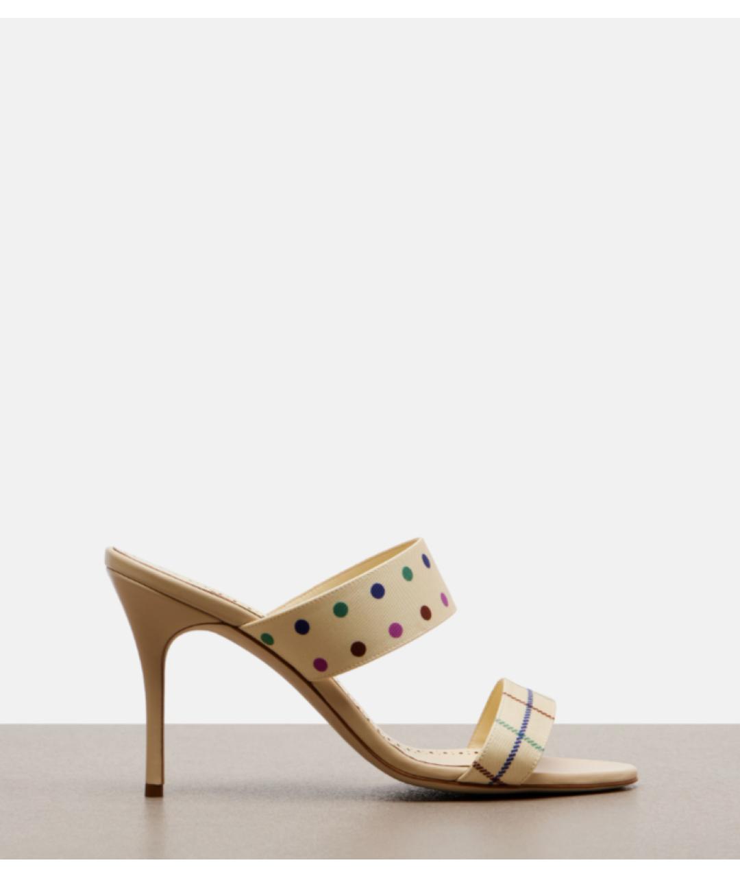 MANOLO BLAHNIK Бежевые текстильные мюли, фото 5