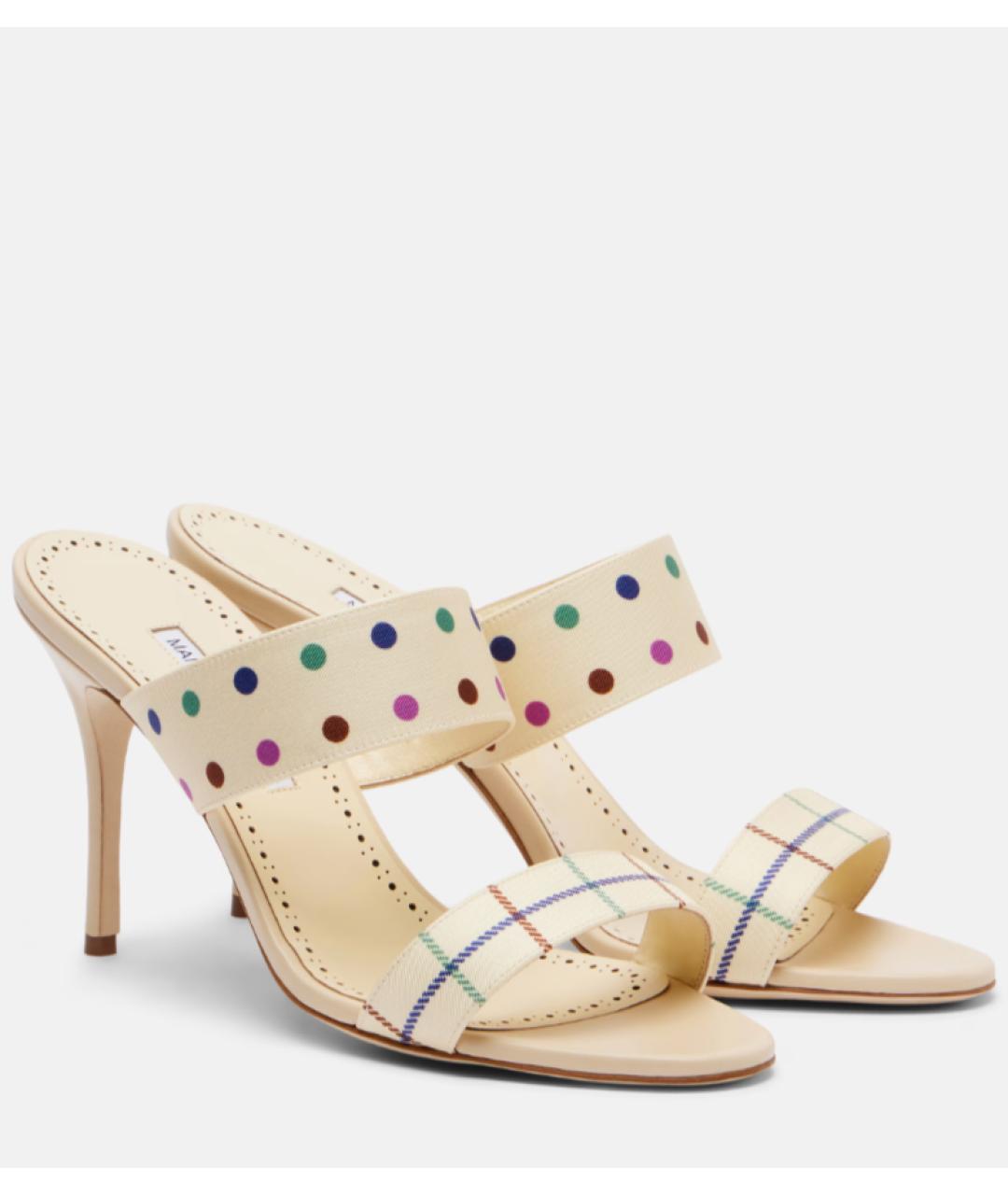 MANOLO BLAHNIK Бежевые текстильные мюли, фото 2