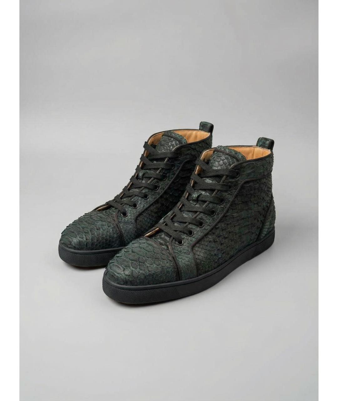CHRISTIAN LOUBOUTIN Зеленые высокие кроссовки / кеды из экзотической кожи, фото 2