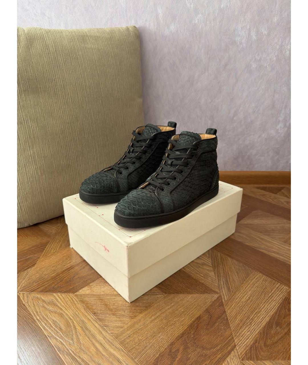 CHRISTIAN LOUBOUTIN Зеленые высокие кроссовки / кеды из экзотической кожи, фото 3