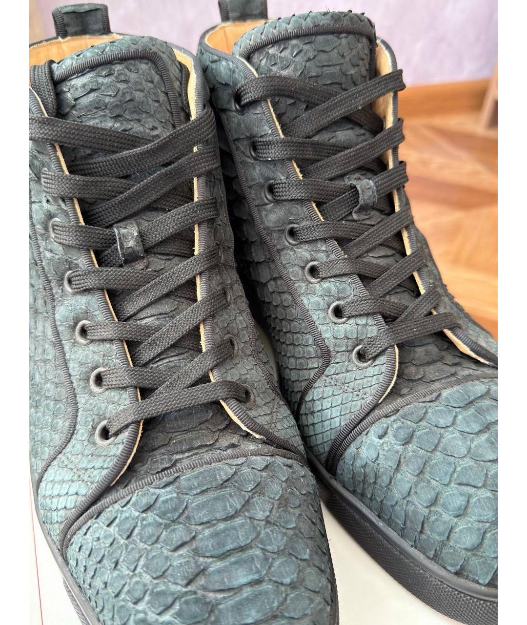 CHRISTIAN LOUBOUTIN Зеленые высокие кроссовки / кеды из экзотической кожи, фото 5