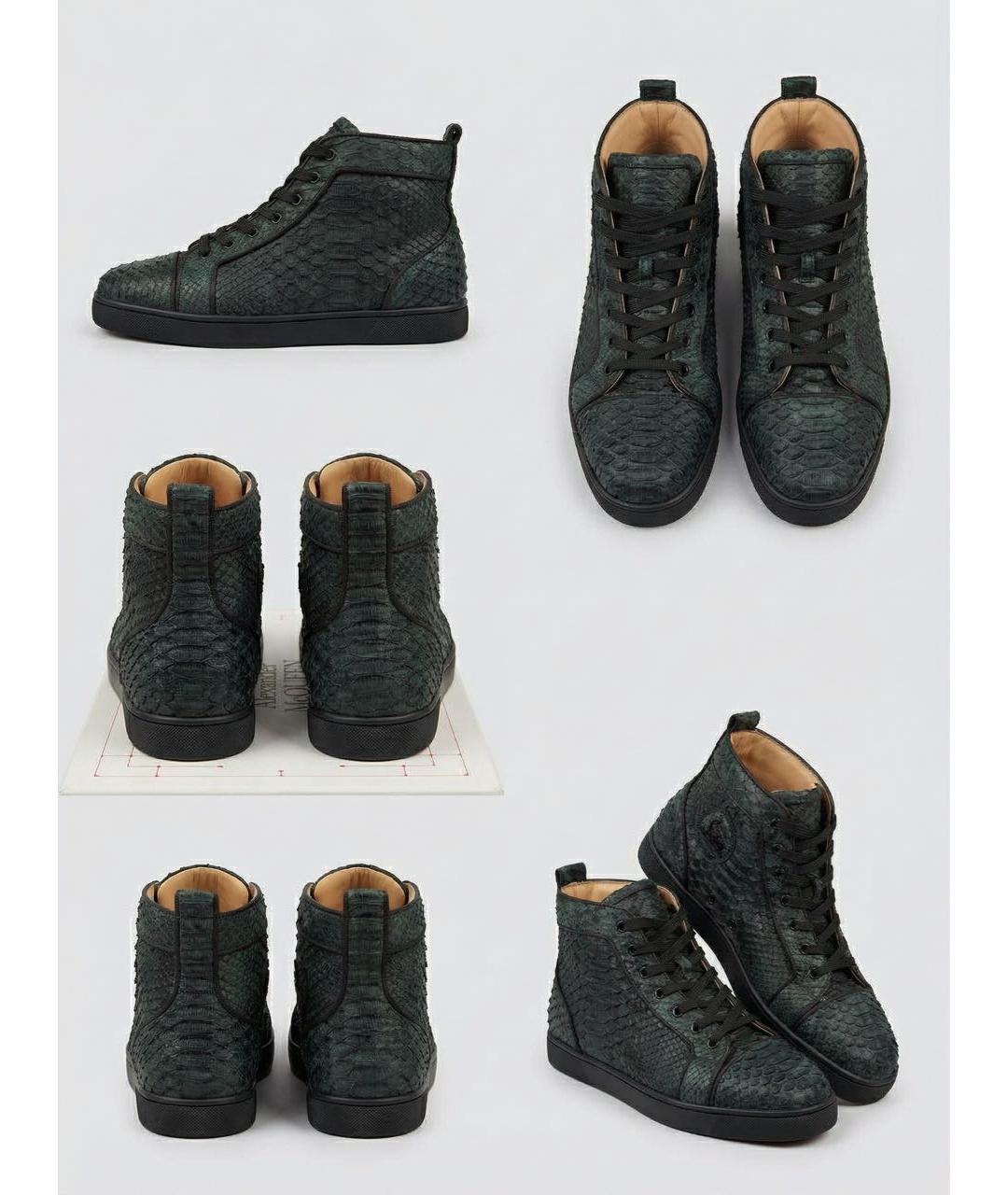 CHRISTIAN LOUBOUTIN Зеленые высокие кроссовки / кеды из экзотической кожи, фото 6