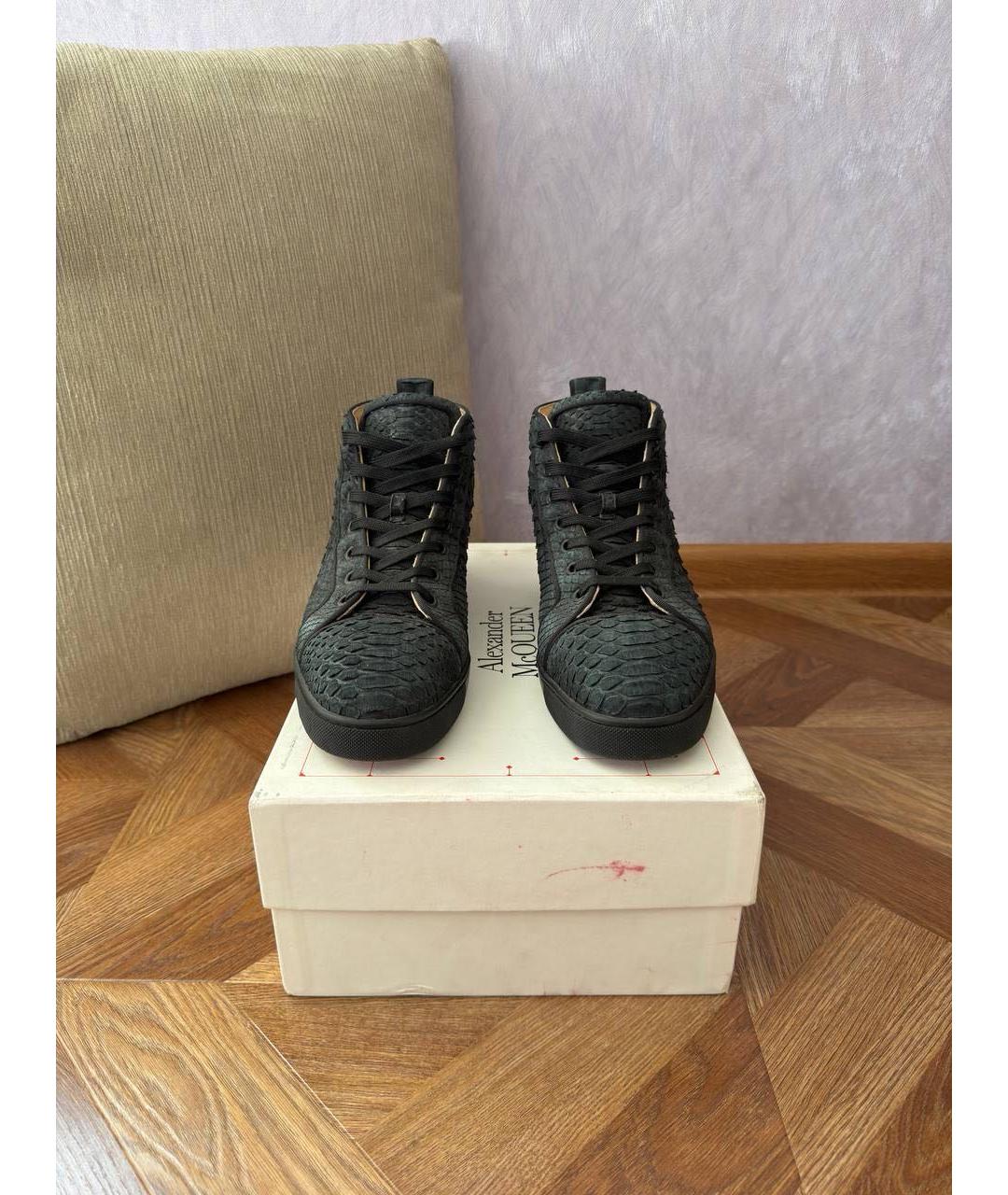 CHRISTIAN LOUBOUTIN Зеленые высокие кроссовки / кеды из экзотической кожи, фото 4