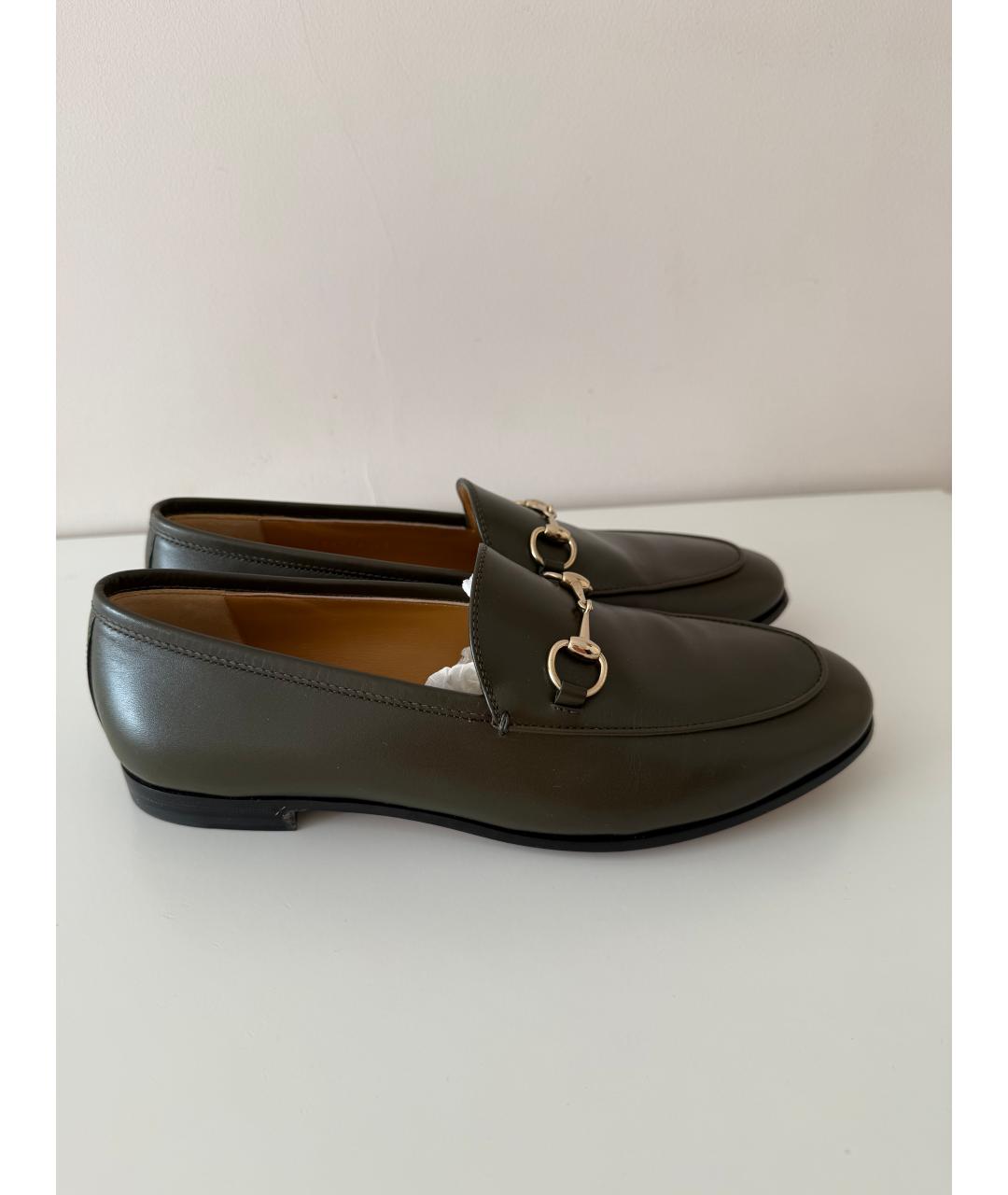 GUCCI Зеленые кожаные лоферы, фото 4