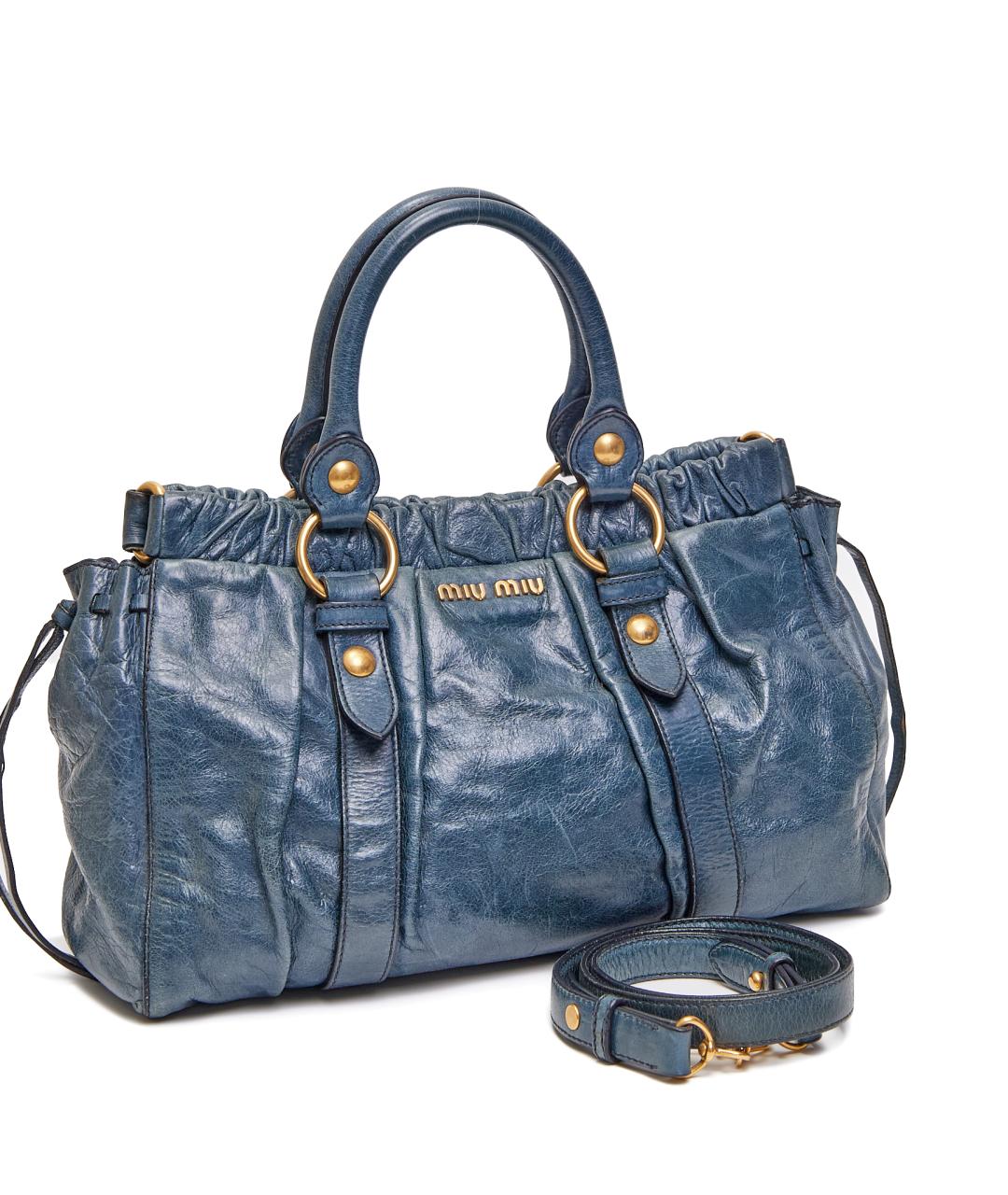 MIU MIU Синяя кожаная сумка с короткими ручками, фото 4