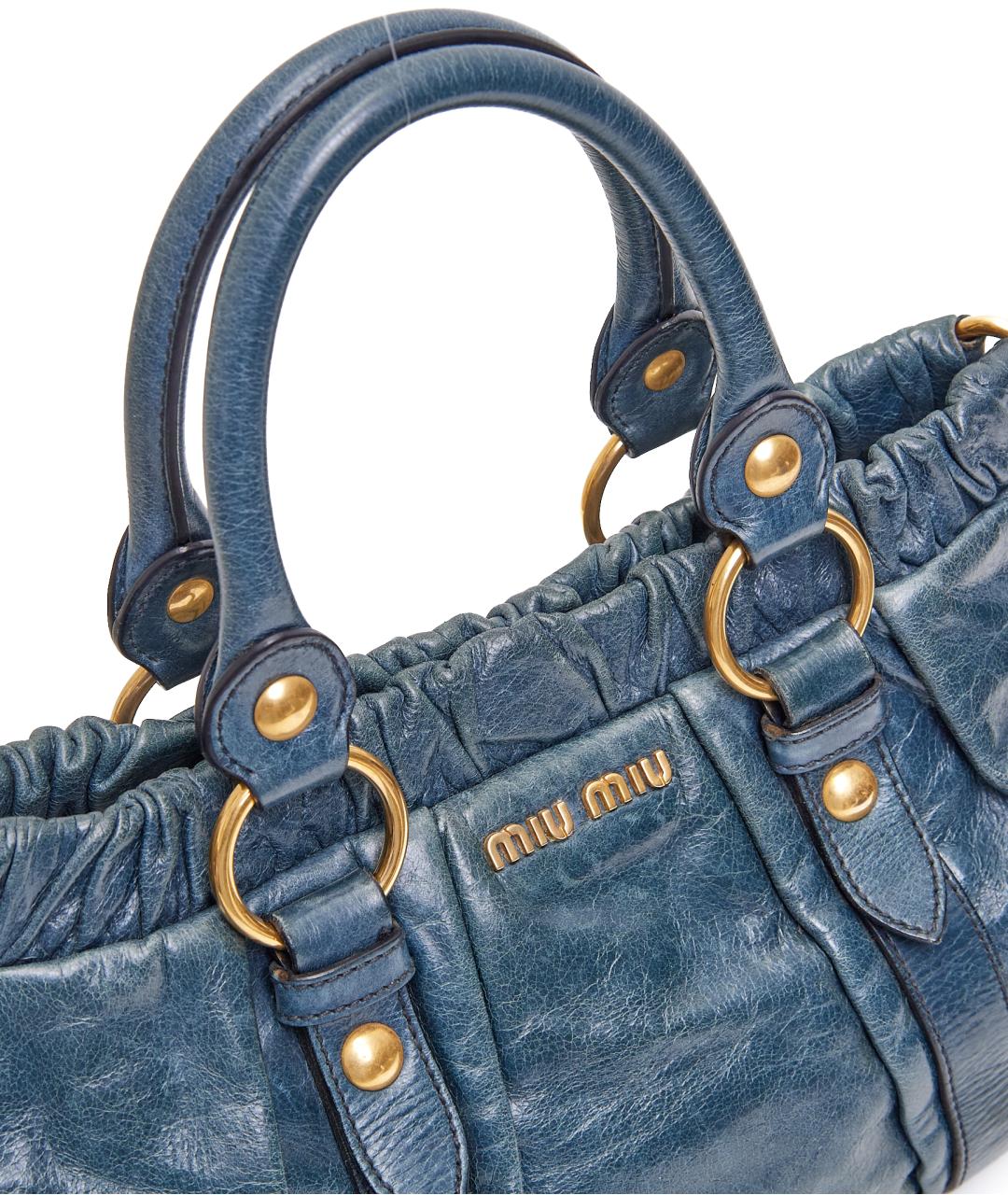 MIU MIU Синяя кожаная сумка с короткими ручками, фото 5