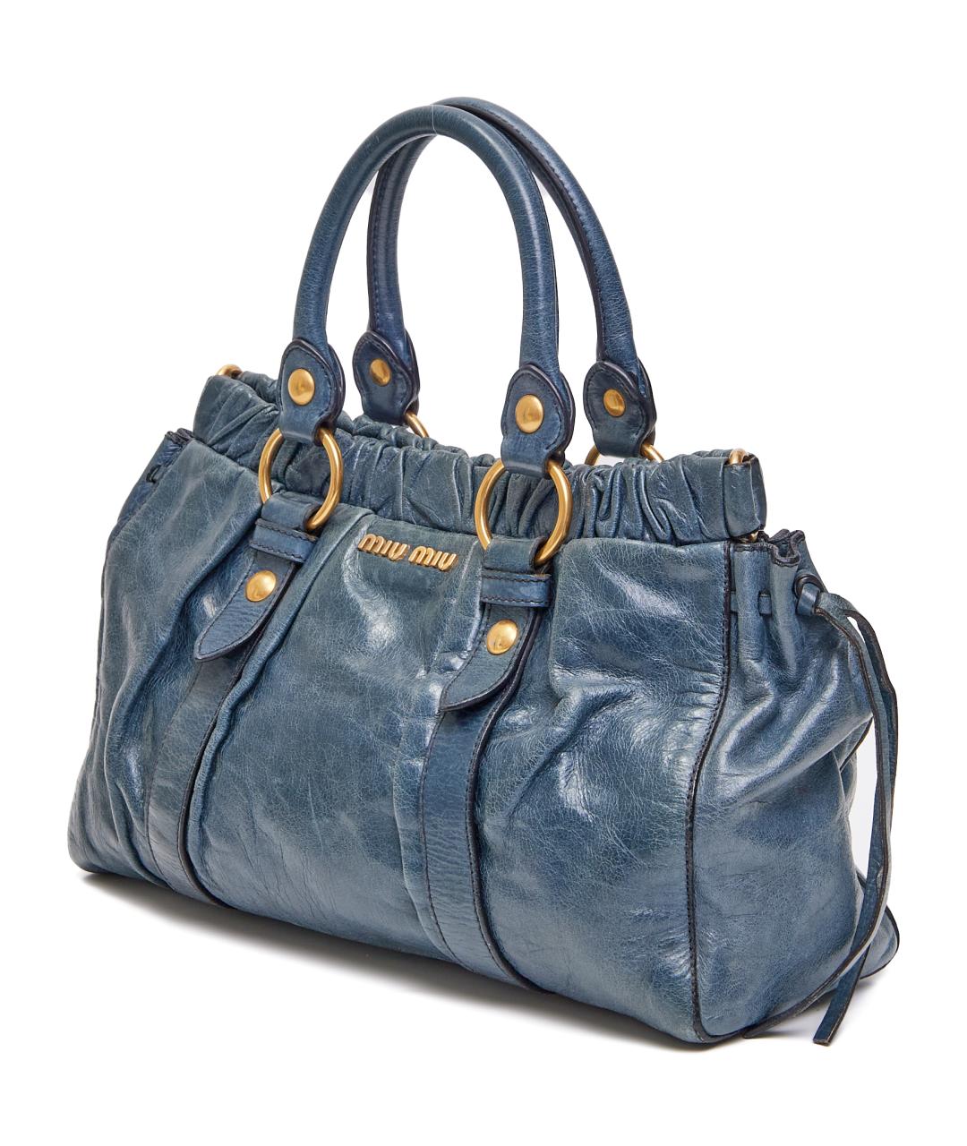 MIU MIU Синяя кожаная сумка с короткими ручками, фото 2
