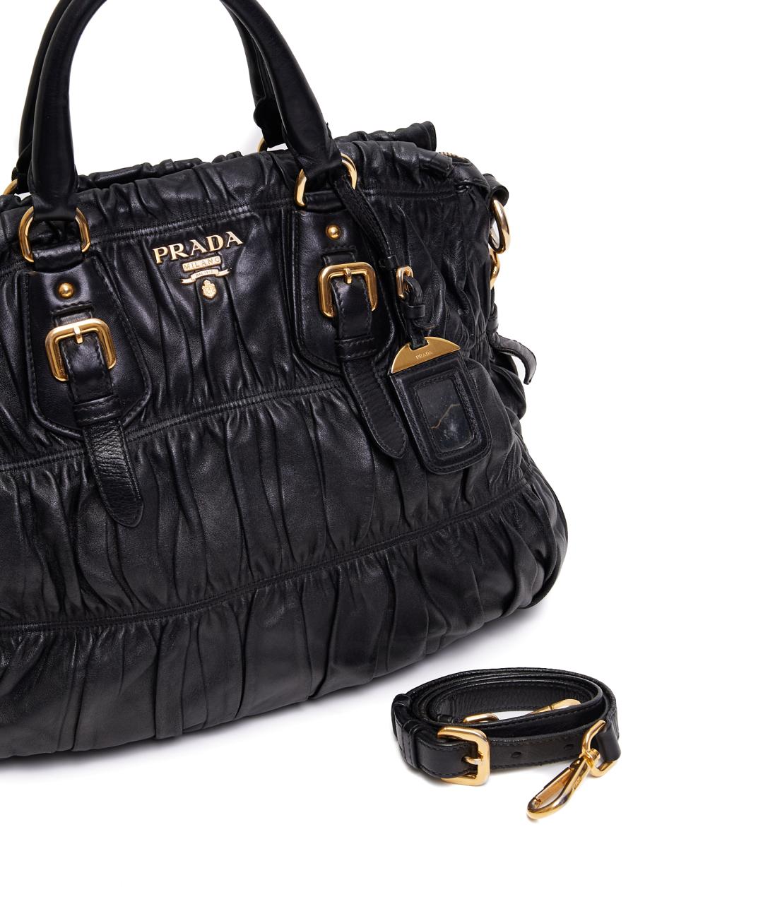 PRADA Черная кожаная сумка с короткими ручками, фото 5