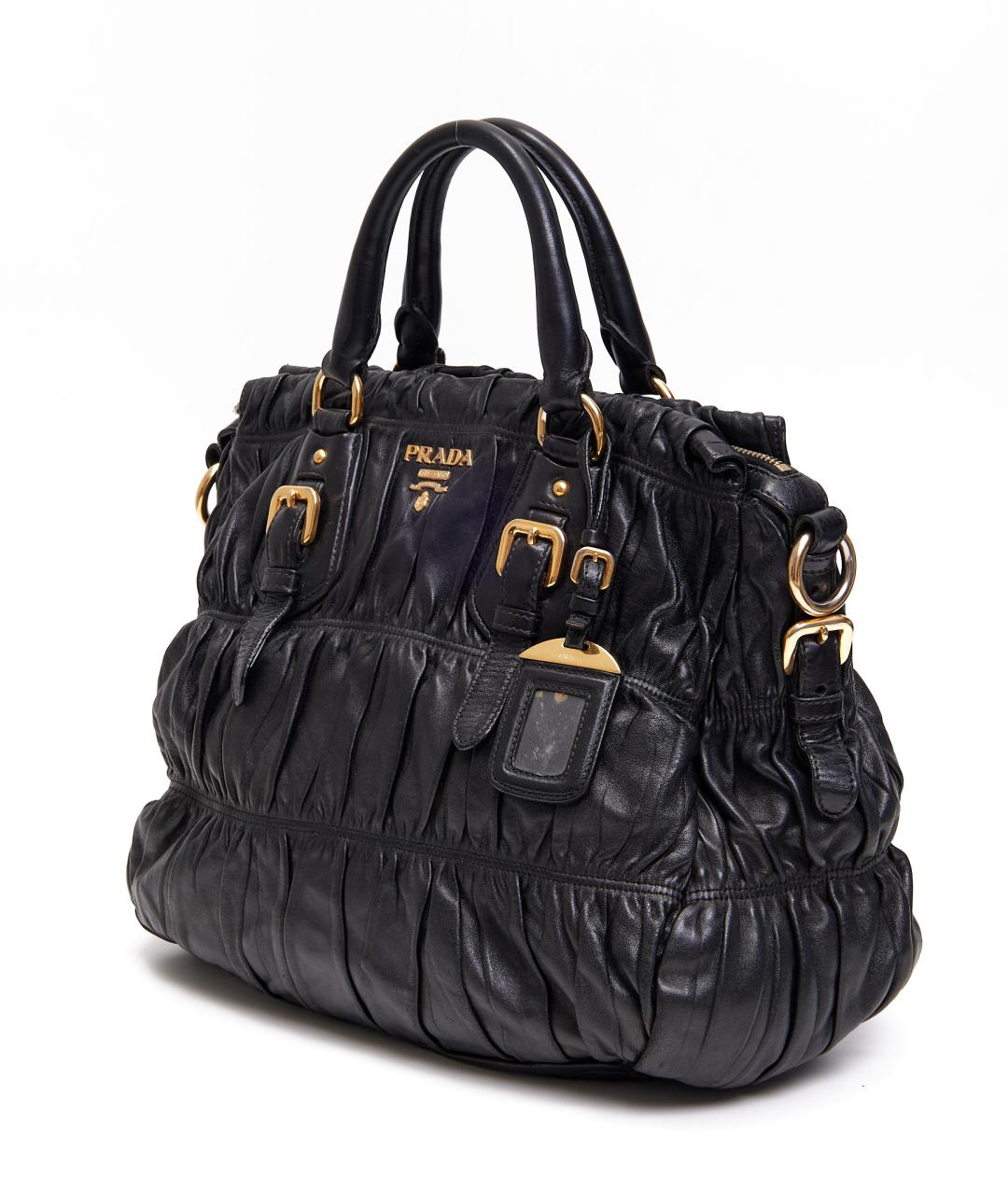 PRADA Черная кожаная сумка с короткими ручками, фото 2