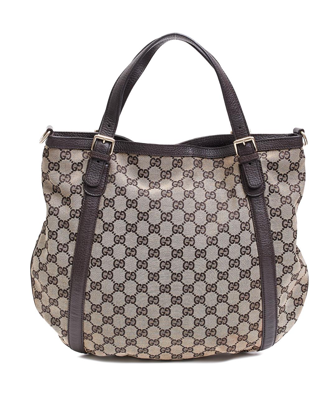 GUCCI Коричневая тканевая сумка с короткими ручками, фото 3