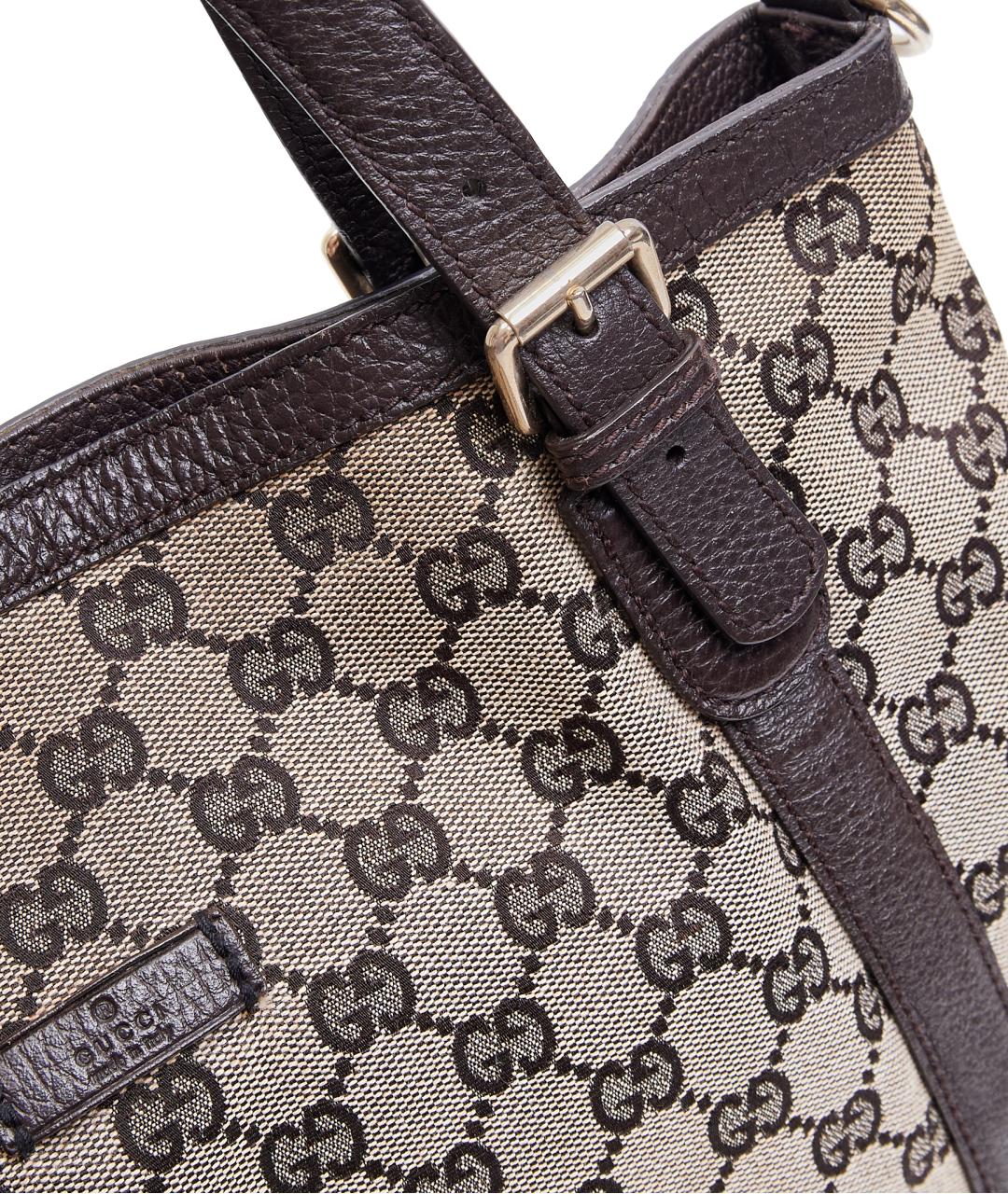 GUCCI Коричневая тканевая сумка с короткими ручками, фото 4