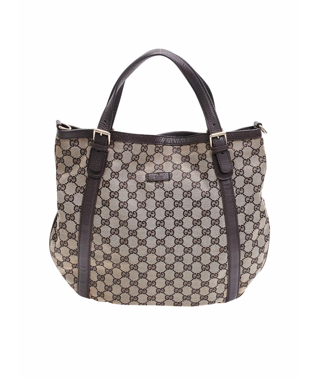 GUCCI Коричневая тканевая сумка с короткими ручками, фото 1