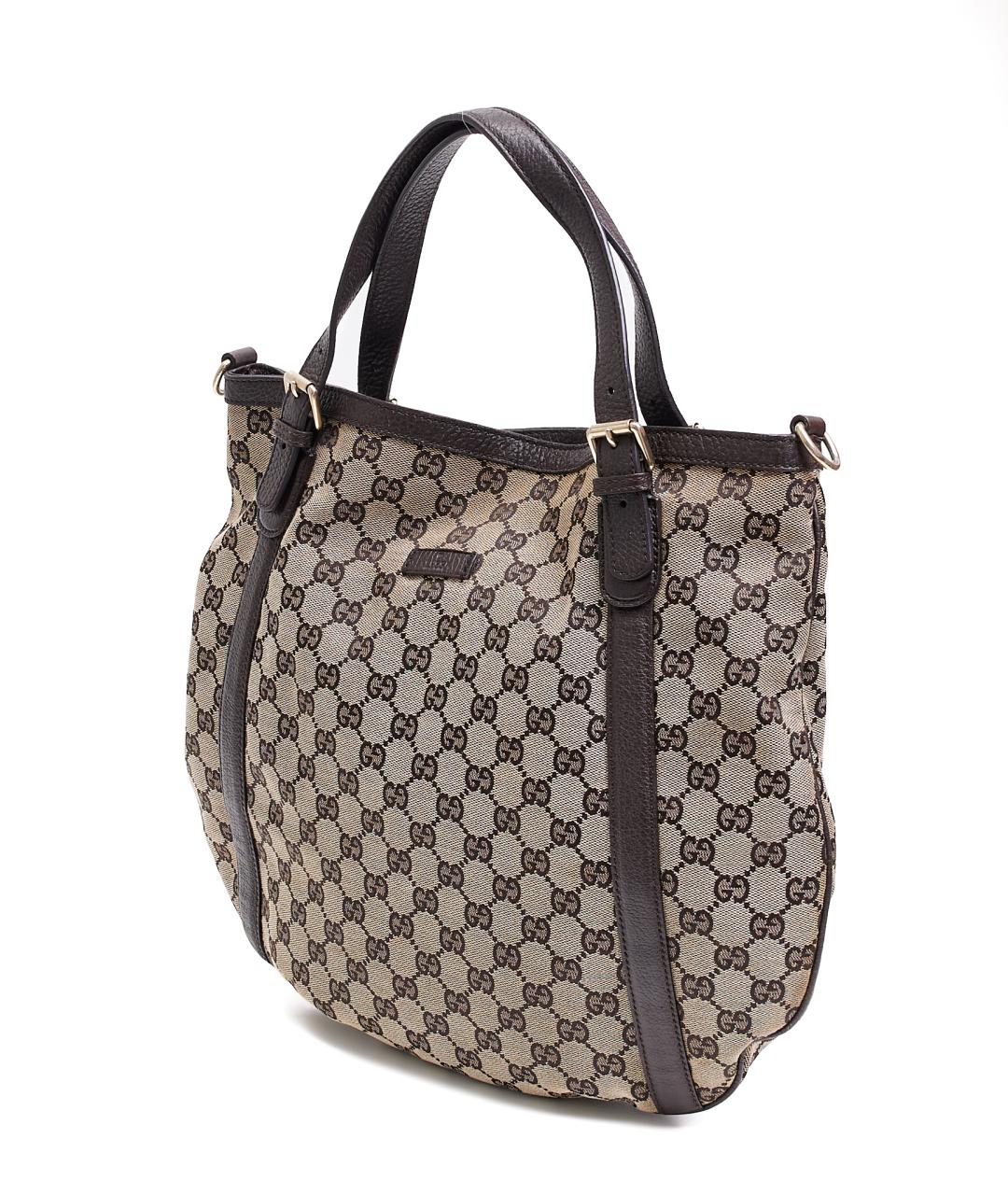 GUCCI Коричневая тканевая сумка с короткими ручками, фото 2