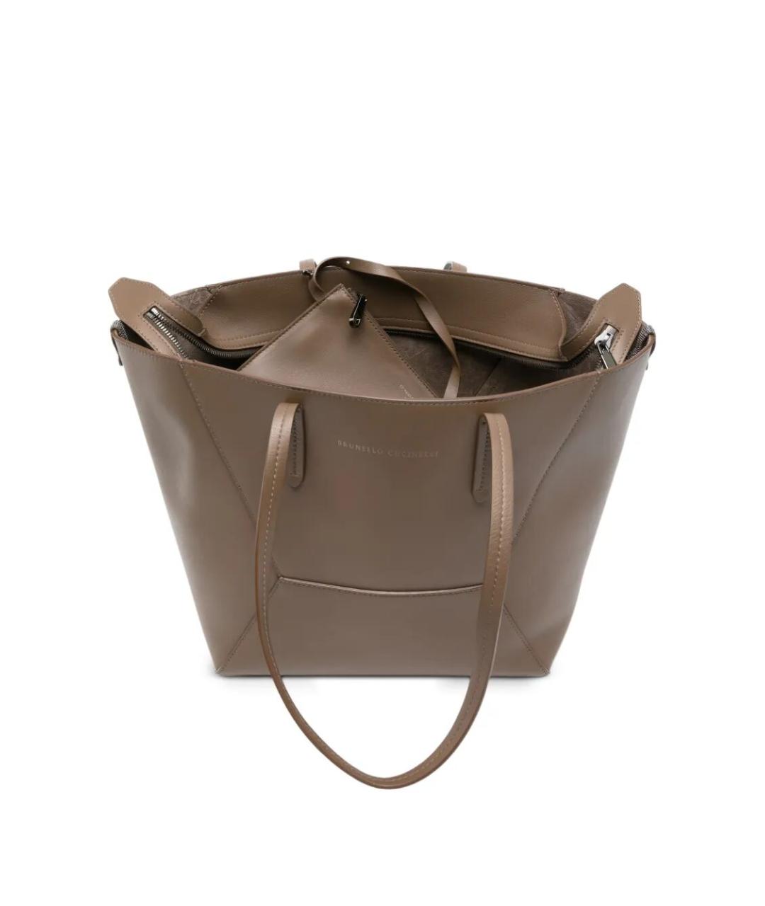 BRUNELLO CUCINELLI Коричневая кожаная сумка тоут, фото 5