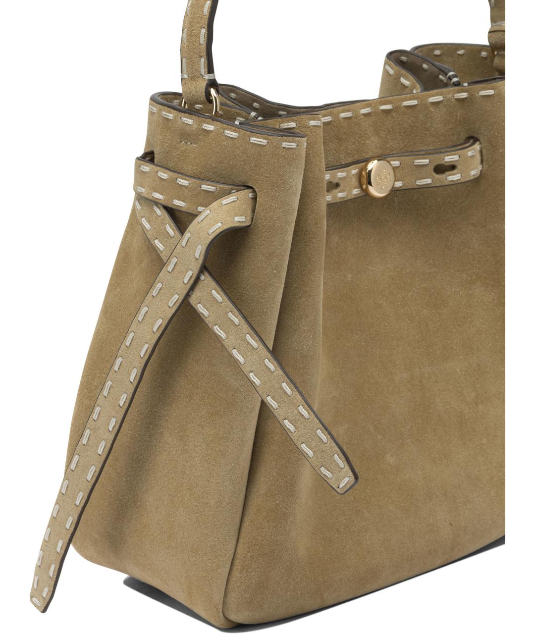 TORY BURCH Бежевая замшевая сумка с короткими ручками, фото 4