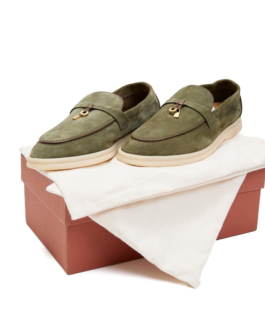 LORO PIANA Хаки замшевые лоферы, фото 7