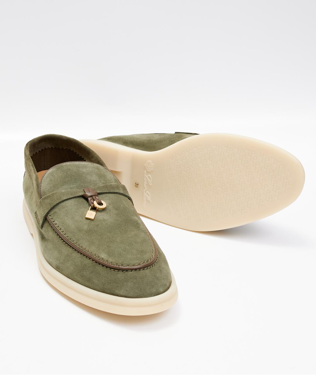 LORO PIANA Хаки замшевые лоферы, фото 5