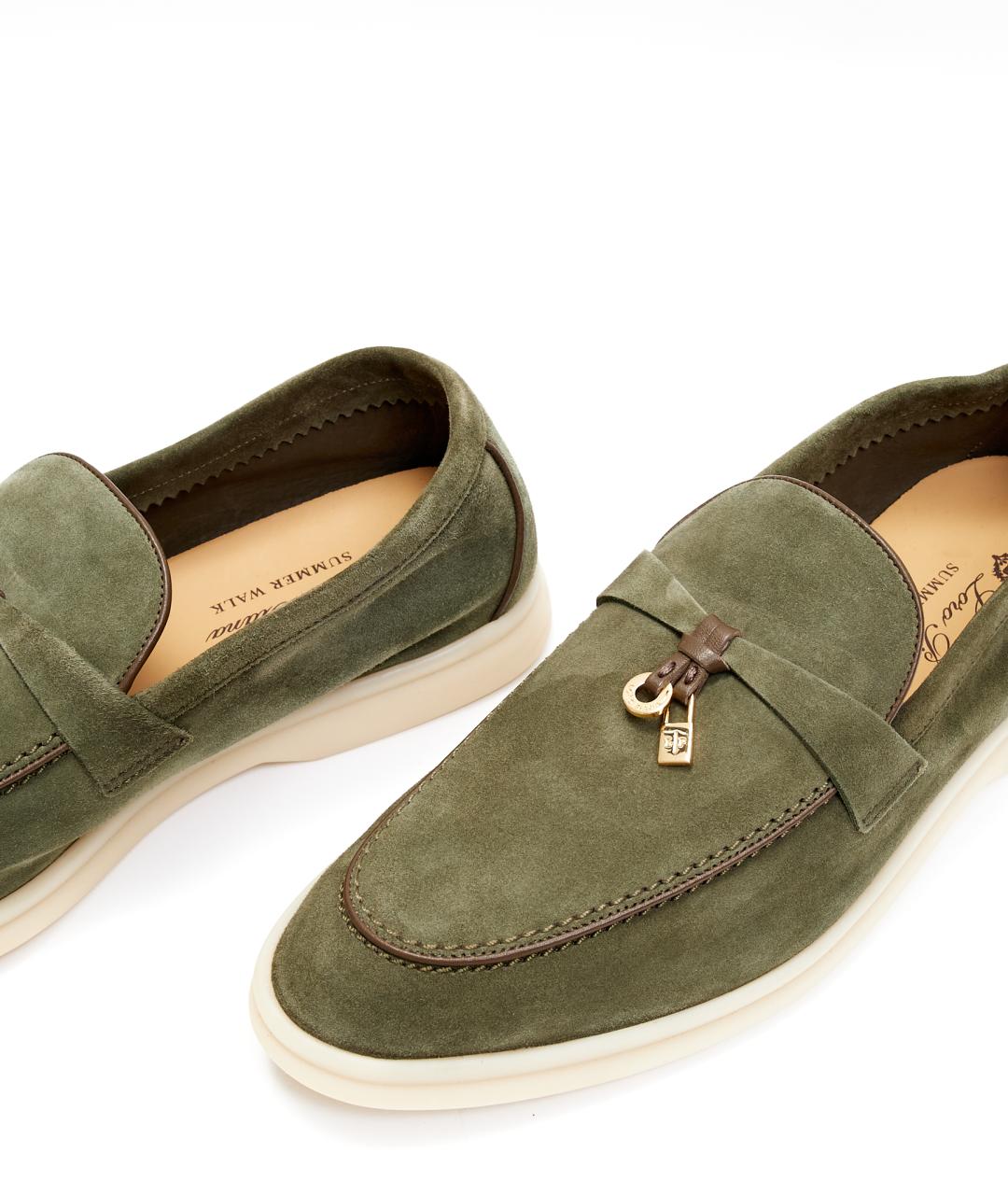 LORO PIANA Хаки замшевые лоферы, фото 4