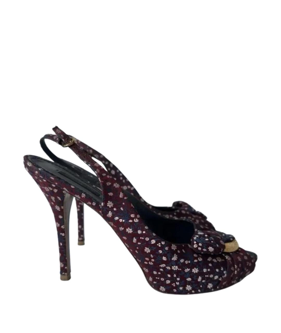 LOUIS VUITTON Бордовые текстильные босоножки, фото 1