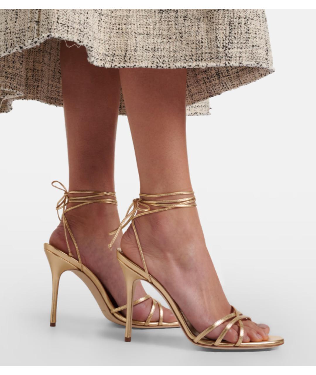 MANOLO BLAHNIK Золотые кожаные босоножки, фото 5