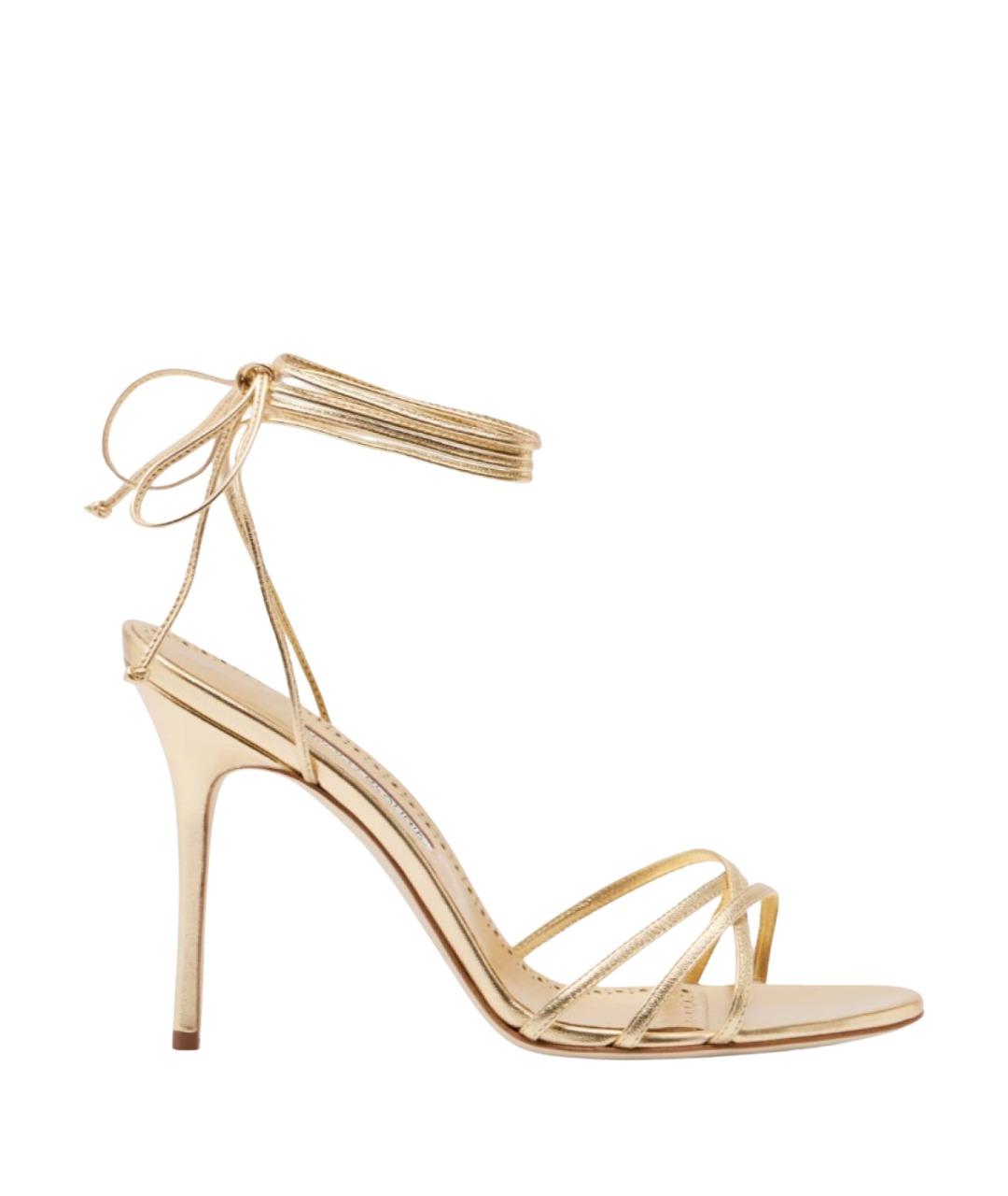 MANOLO BLAHNIK Золотые кожаные босоножки, фото 1