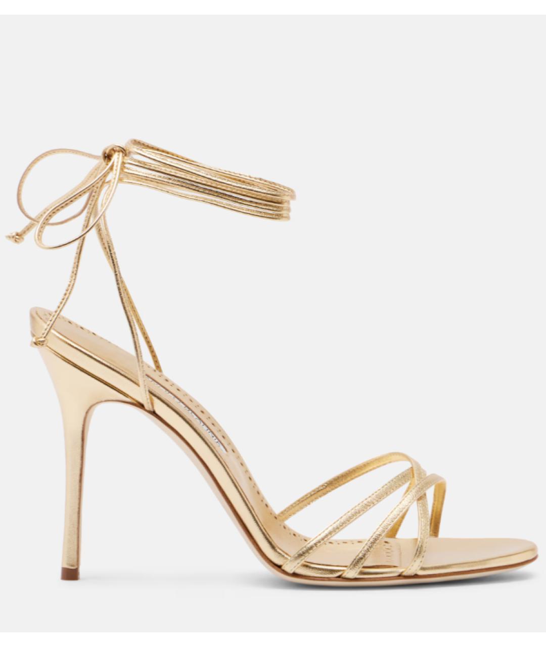 MANOLO BLAHNIK Золотые кожаные босоножки, фото 6