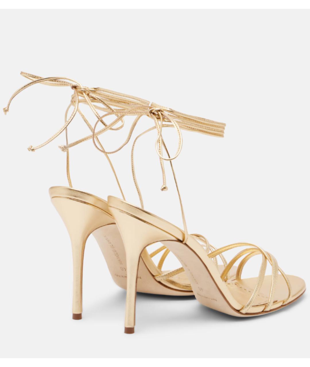 MANOLO BLAHNIK Золотые кожаные босоножки, фото 3