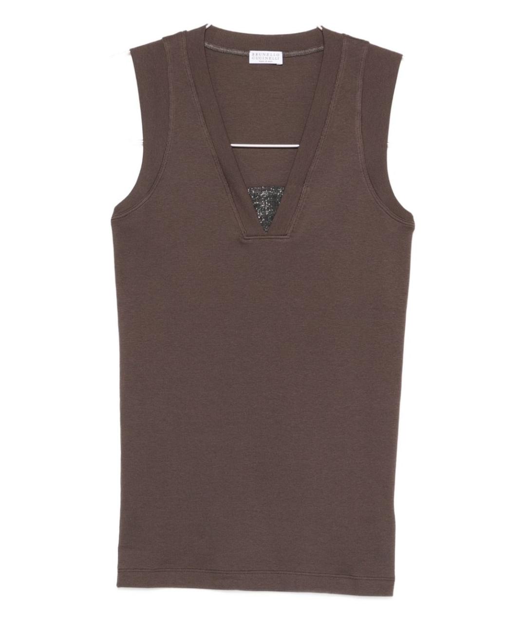 BRUNELLO CUCINELLI Коричневая хлопковая майка, фото 1