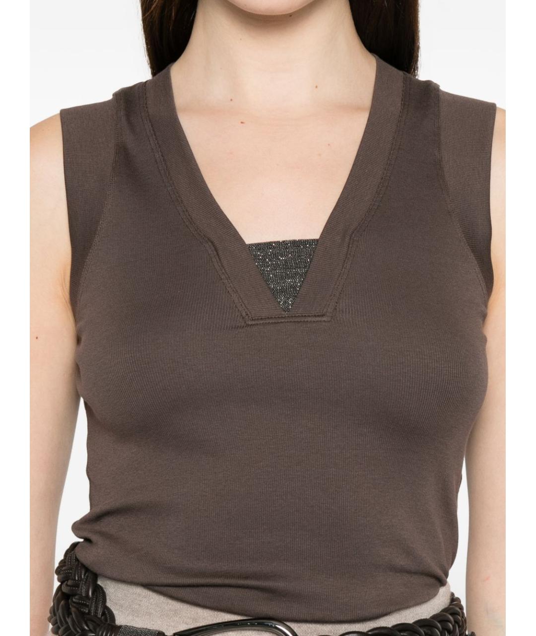 BRUNELLO CUCINELLI Коричневая хлопковая майка, фото 5