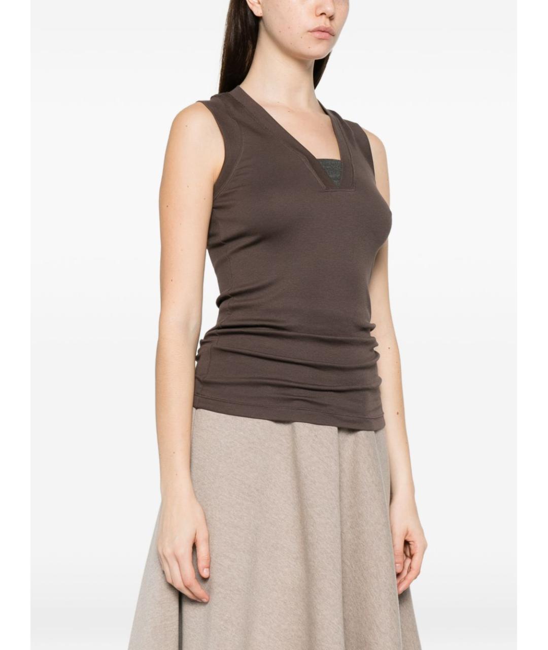 BRUNELLO CUCINELLI Коричневая хлопковая майка, фото 2