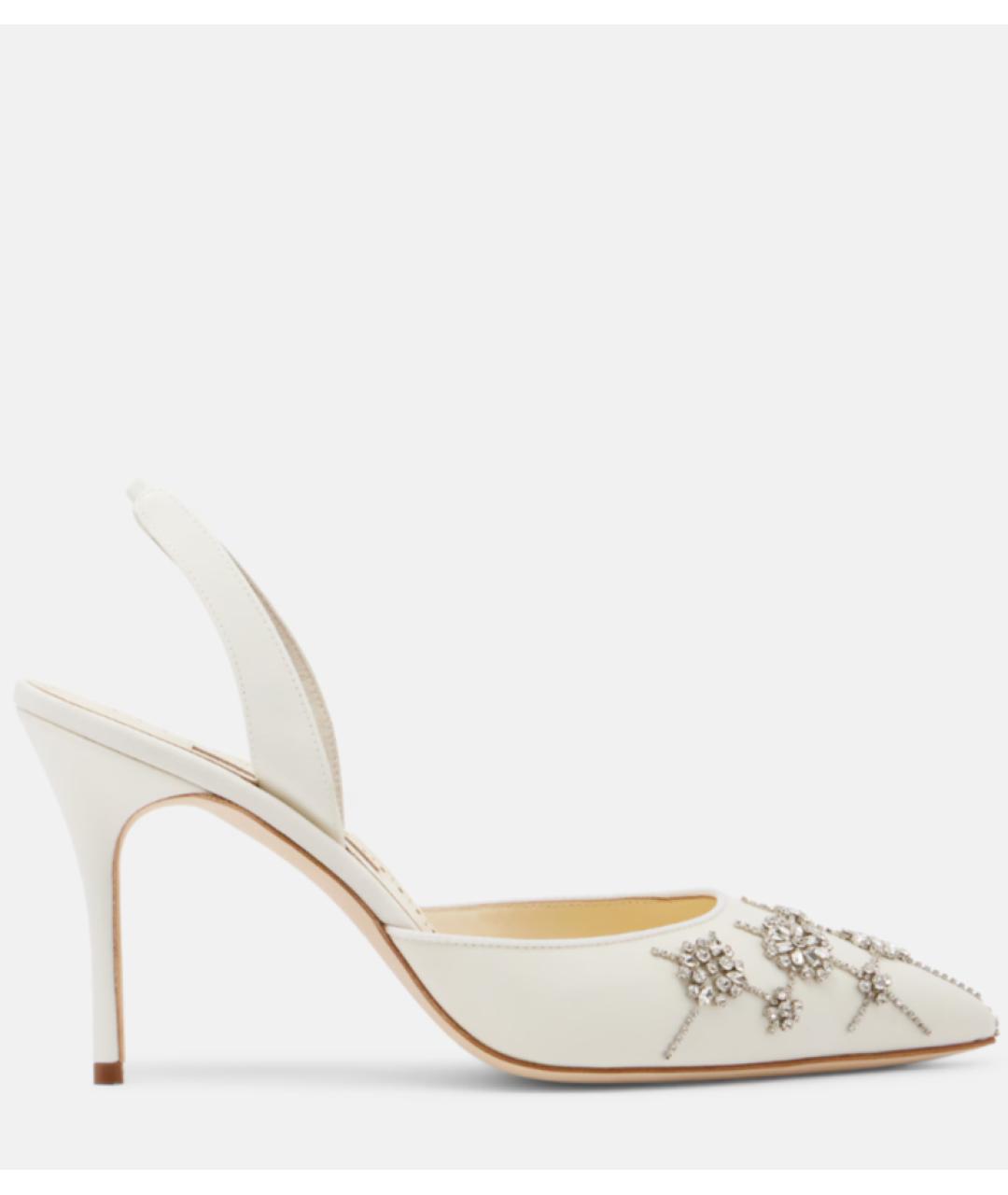 MANOLO BLAHNIK Белые текстильные свадебные туфли на высоком каблуке, фото 6