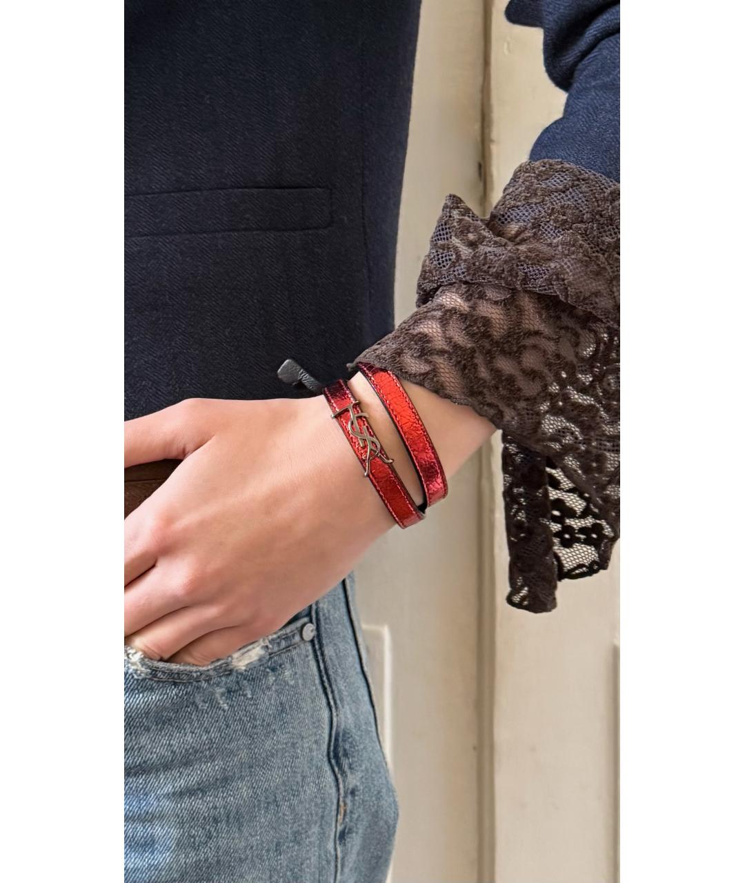 SAINT LAURENT Красный кожаный браслет, фото 2