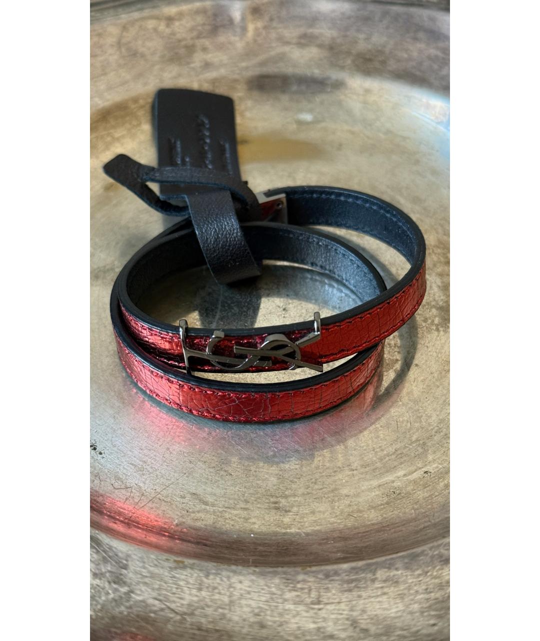 SAINT LAURENT Красный кожаный браслет, фото 6