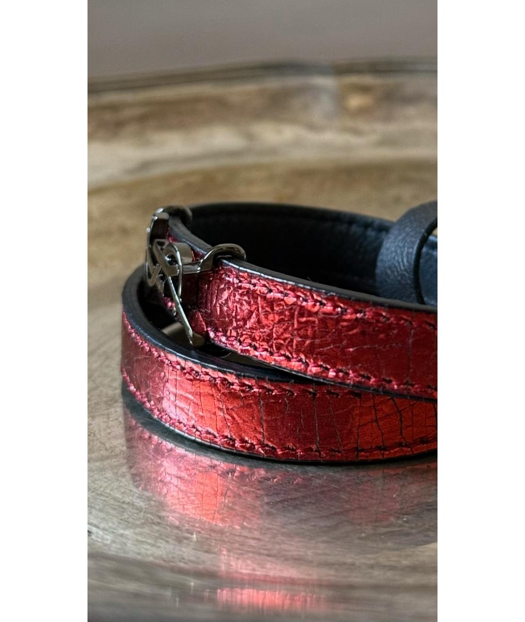 SAINT LAURENT Красный кожаный браслет, фото 4