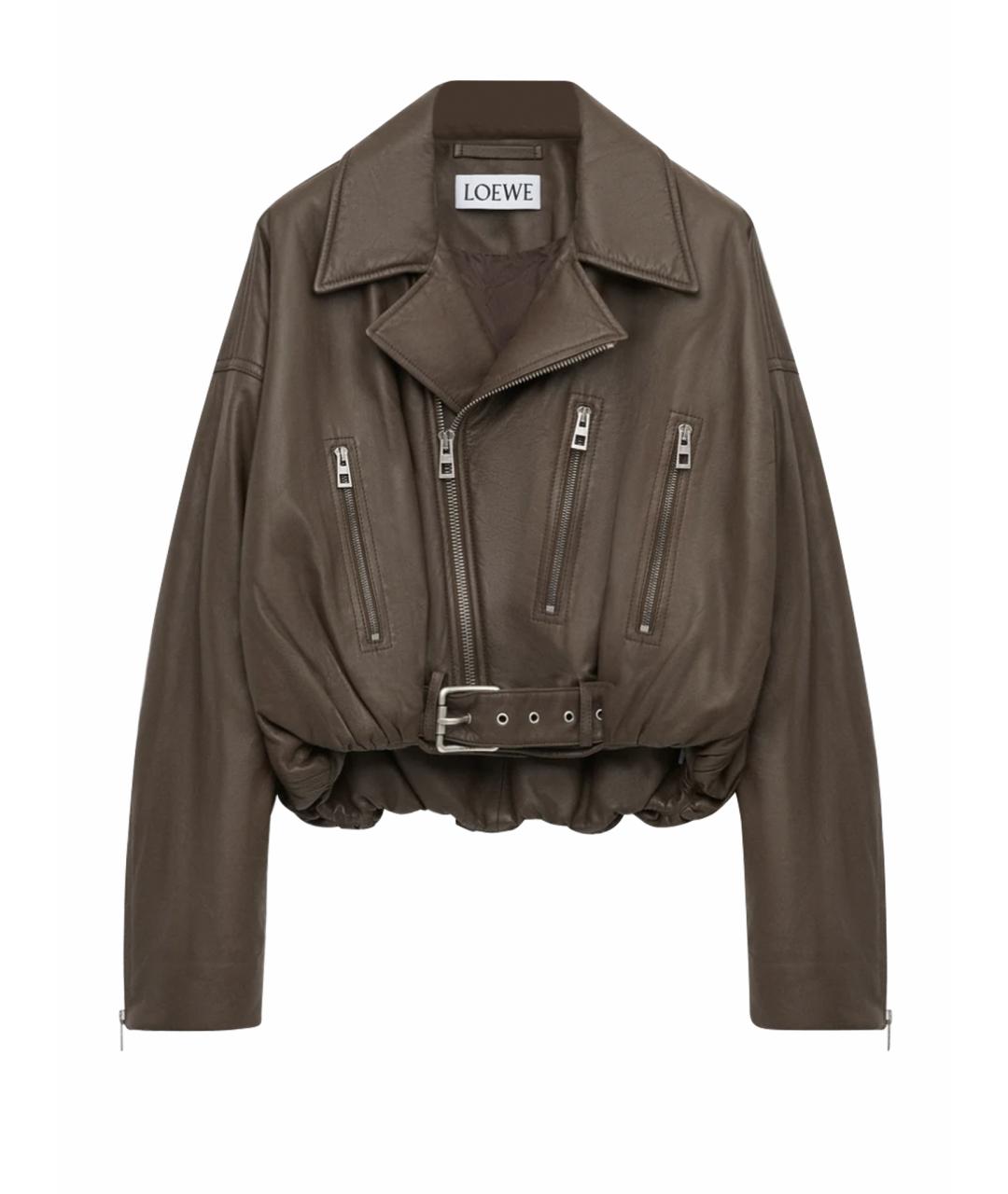 LOEWE Хаки кожаная куртка, фото 1