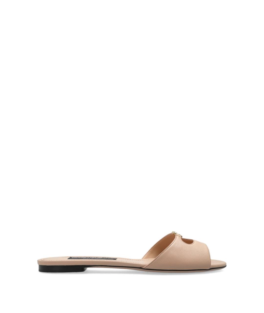 DOLCE&GABBANA Бежевые кожаные шлепанцы, фото 6