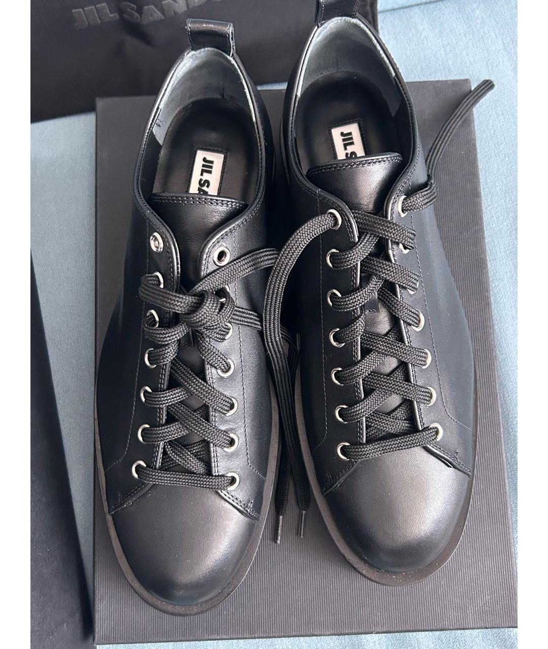 JIL SANDER Черные кожаные кроссовки, фото 2
