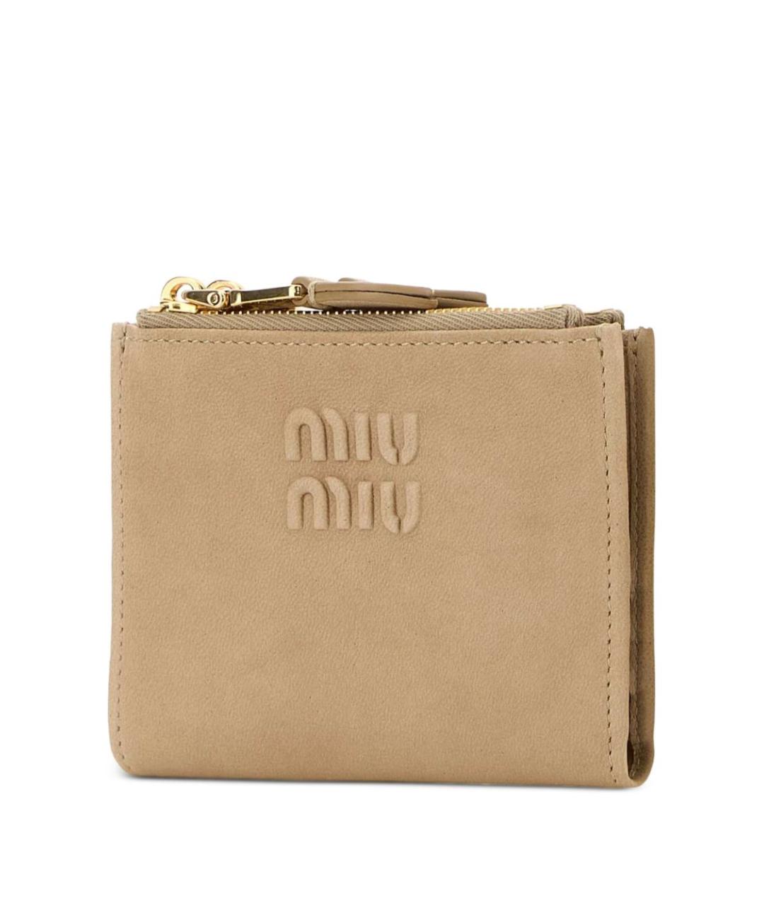 MIU MIU Бежевый кожаный кошелек, фото 3