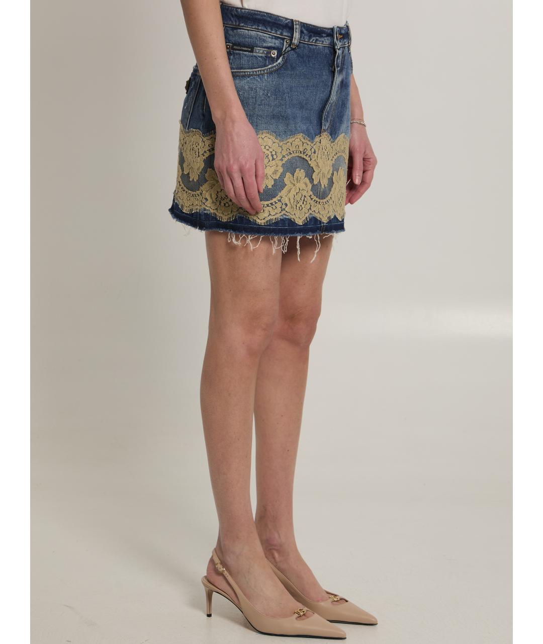 DOLCE&GABBANA Голубая хлопковая юбка мини, фото 4