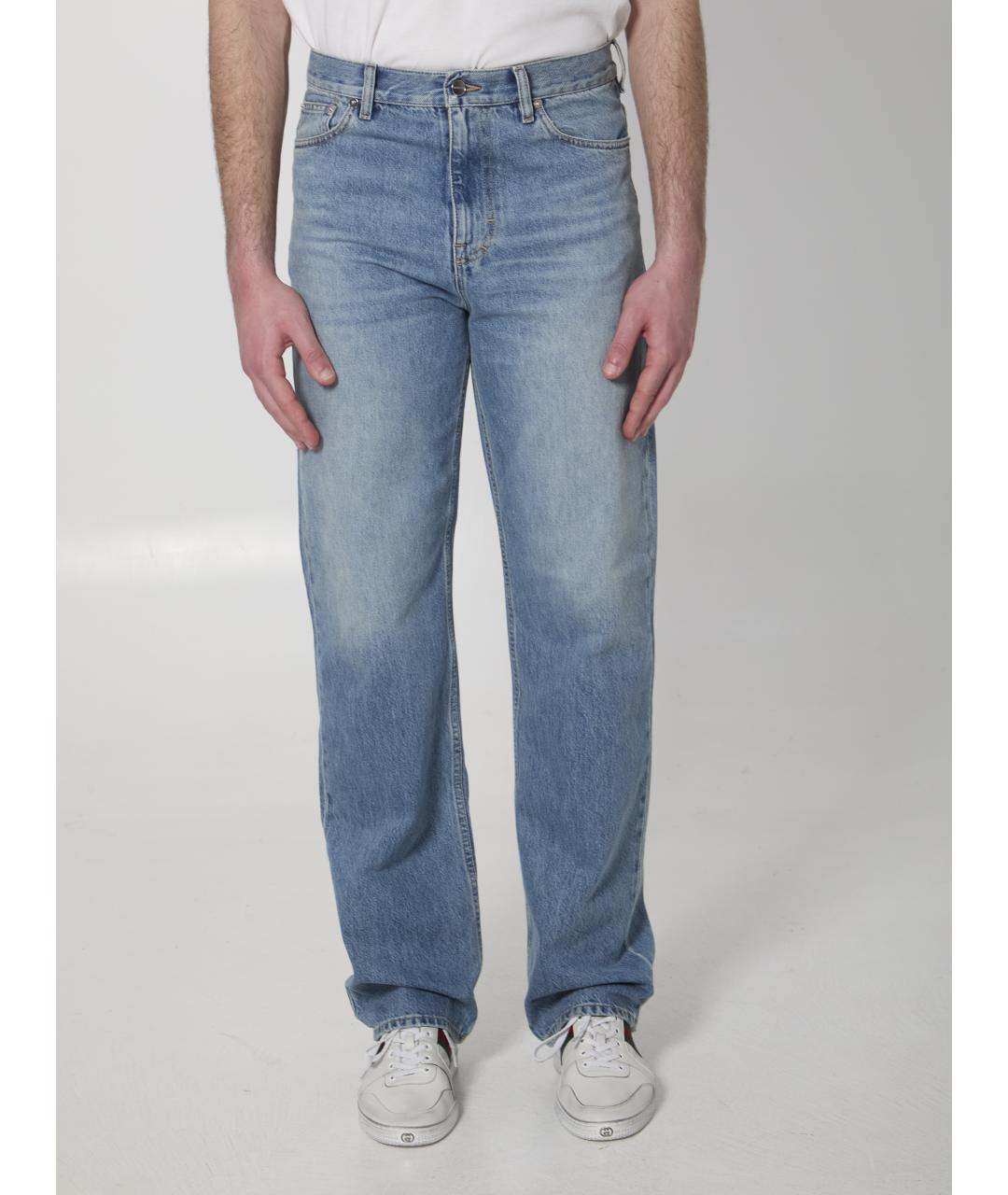 GUCCI Голубые хлопковые прямые джинсы, фото 2