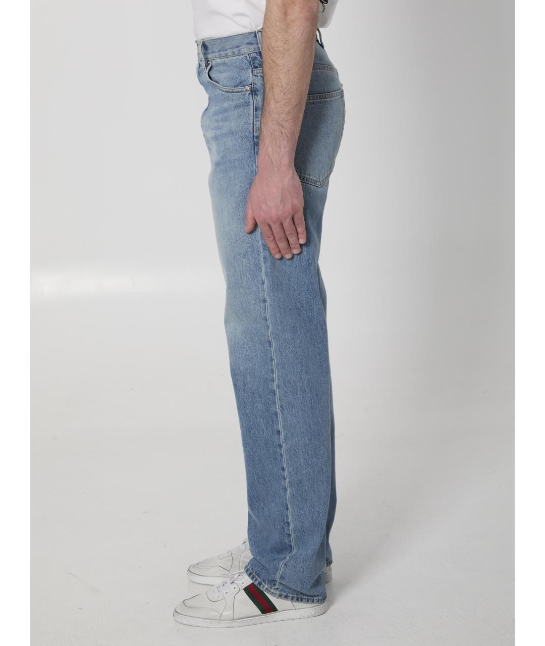 GUCCI Голубые хлопковые прямые джинсы, фото 5
