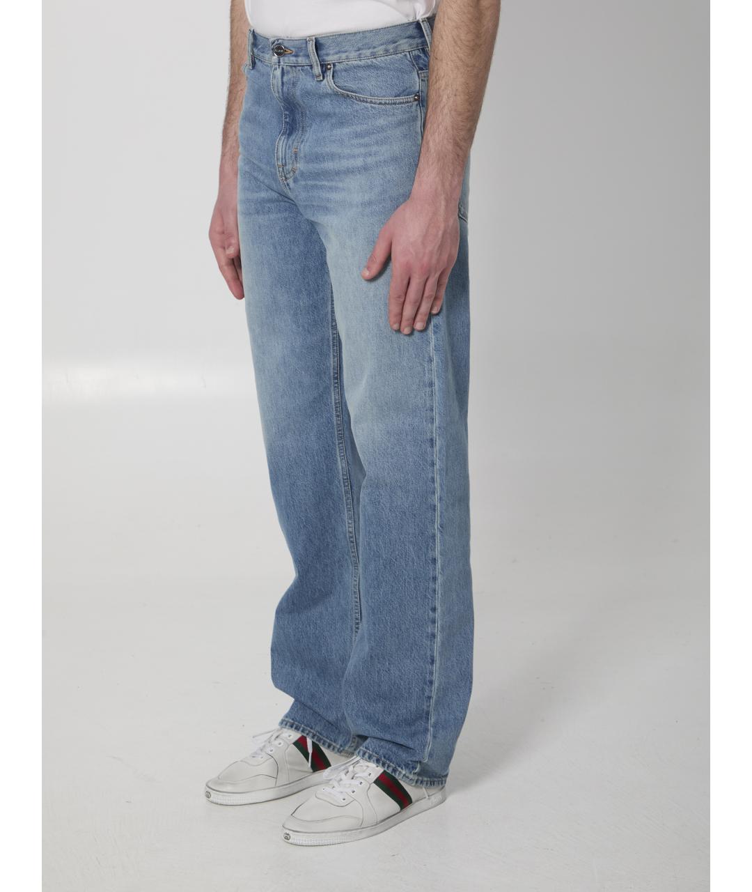 GUCCI Голубые хлопковые прямые джинсы, фото 3