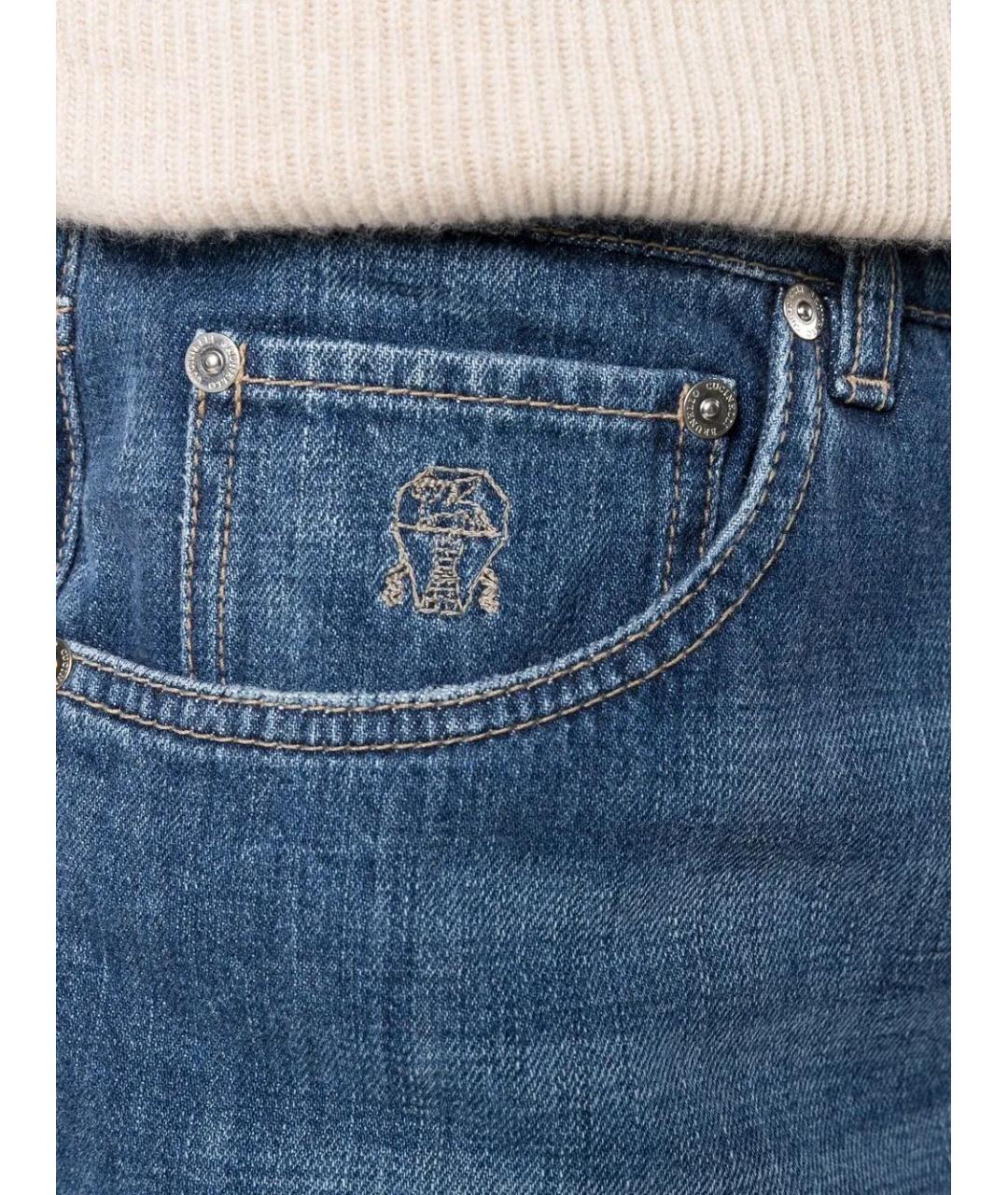 BRUNELLO CUCINELLI Темно-синие хлопковые прямые джинсы, фото 5