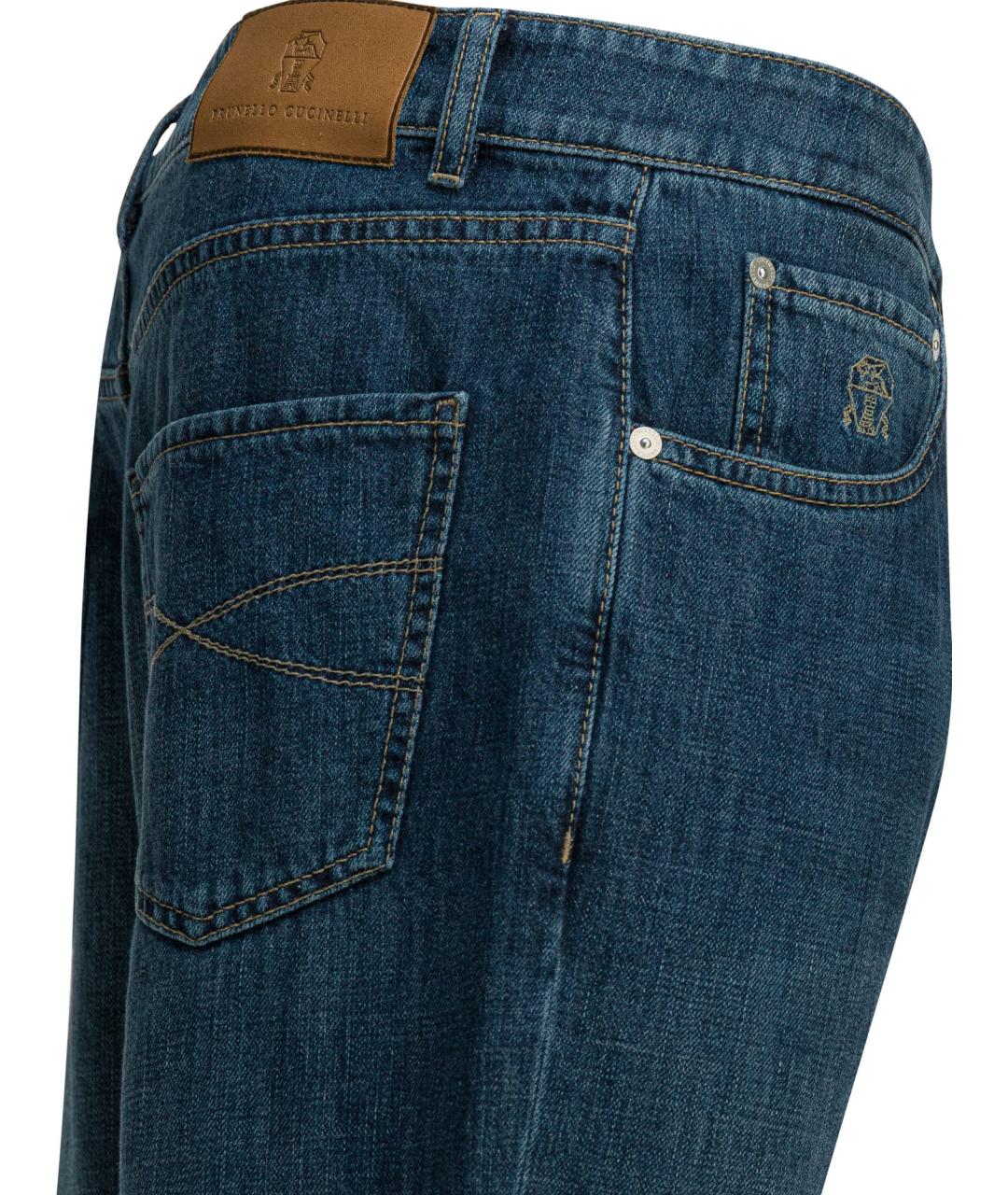 BRUNELLO CUCINELLI Темно-синие хлопковые прямые джинсы, фото 4