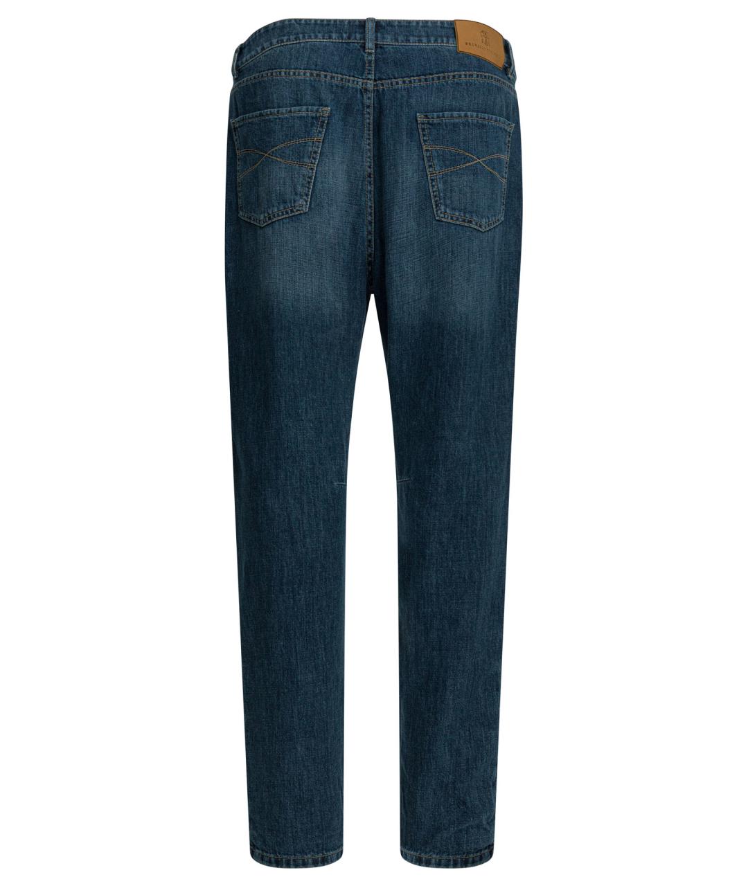 BRUNELLO CUCINELLI Темно-синие хлопковые прямые джинсы, фото 2