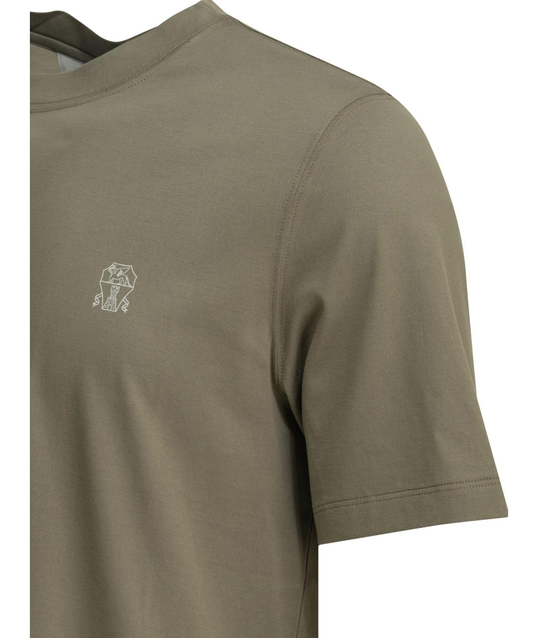 BRUNELLO CUCINELLI Зеленая хлопковая футболка, фото 4